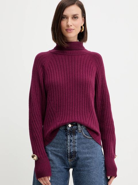 Simona Corsellini sweter wełniany damski kolor bordowy lekki z golfem A25CPMGG0801 - zdjęcie produktu nr 1