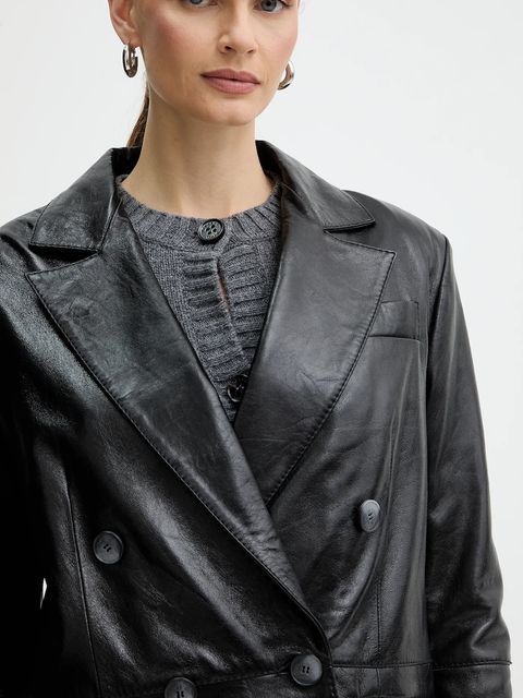 MAX&Co. marynarka skórzana kolor czarny dwurzędowa gładka 2526446053200 - zdjęcie produktu nr 2