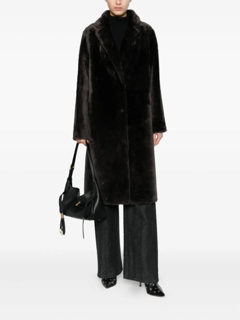 Yves Salomon notched-collar coat - Brown