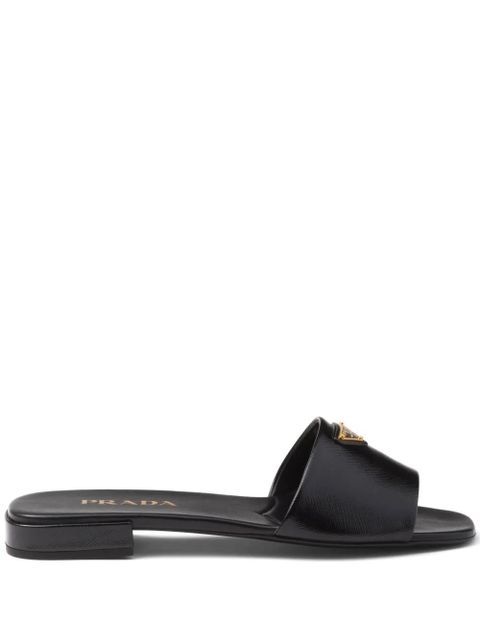 Prada triangle-logo leather slides - Black - zdjęcie produktu nr 1