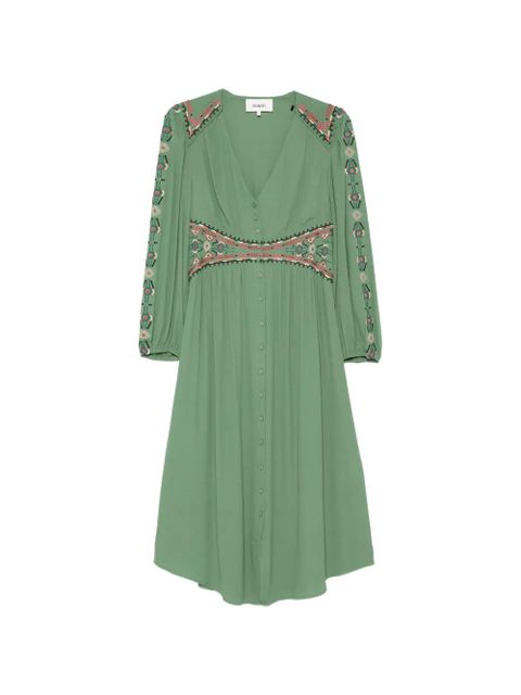 Ba&Sh Robe Tina embroidery buttoned midi dress - Green - zdjęcie produktu nr 1