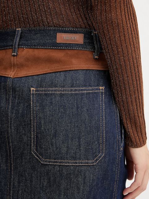 Liu Jo spódnica jeansowa kolor granatowy mini rozkloszowana UF5085.DS073