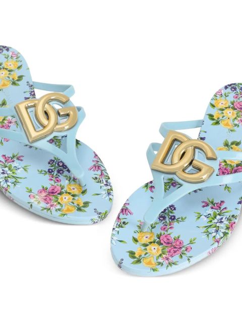 Dolce & Gabbana logo floral print flip-flops - Blue