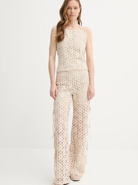 Alohas spodnie Dibun damskie kolor beżowy proste high waist R100905