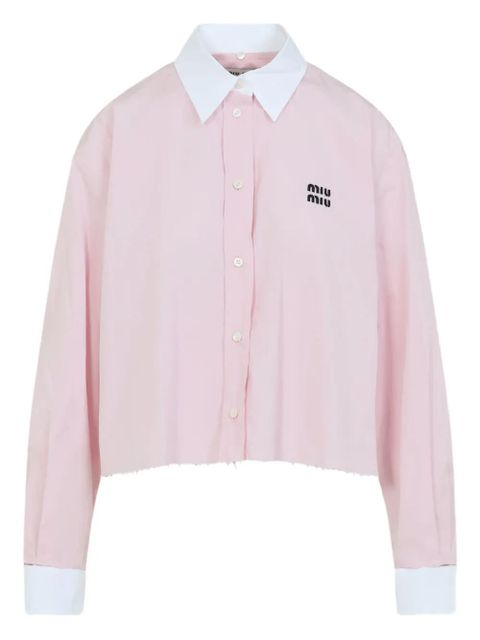 Miu Miu logo-embroidered frayed-hem shirt - Pink - zdjęcie produktu nr 1