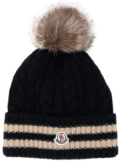 Moncler logo-patch ribbed beanie - Blue