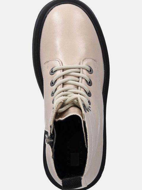 Tommy Jeans workery skórzane TJW CHUNKY SHINY LEATHER BOOT damskie kolor beżowy na platformie EN0EN02848