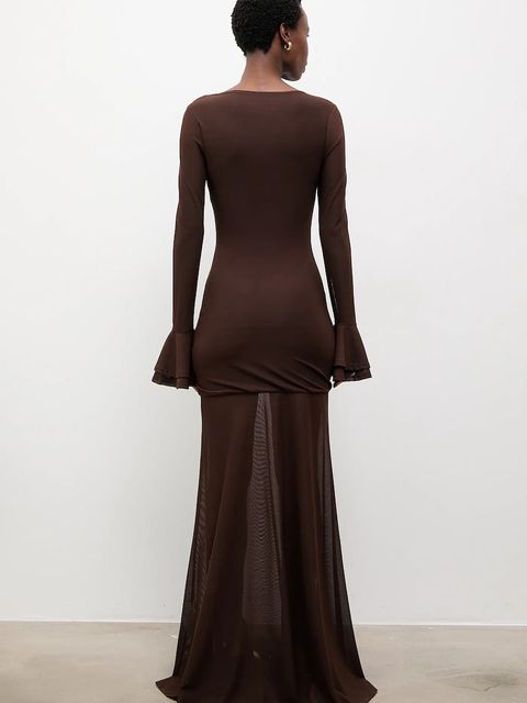 Answear.LAB sukienka kolor brązowy maxi rozkloszowana