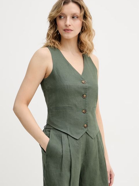 United Colors of Benetton kamizelka jednorzędowa damska lniana - zdjęcie produktu nr 1