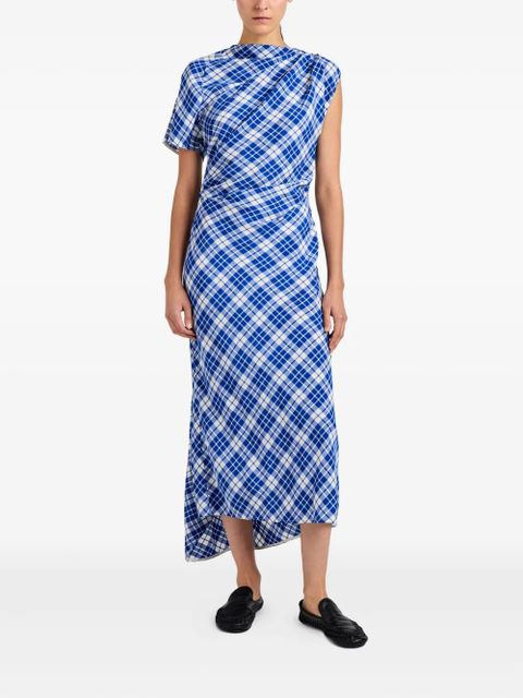 Proenza Schouler Hallie asymmetric-neckline plaid dress - Blue - zdjęcie produktu nr 2