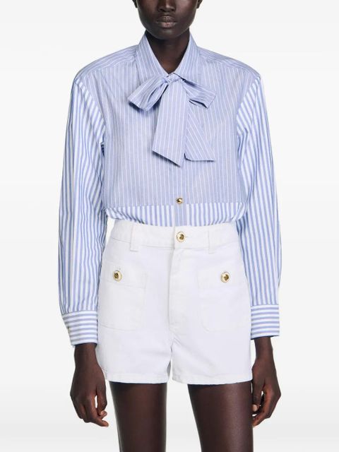 SANDRO striped tie-neck shirt - Blue