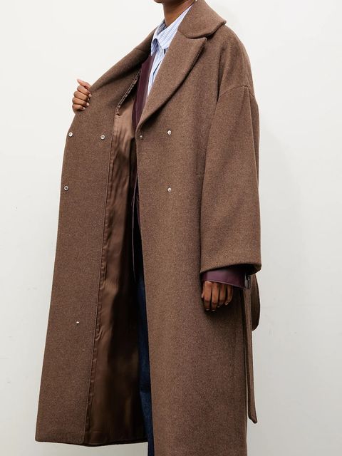 Answear Lab płaszcz wełniany kolor brązowy przejściowy oversize