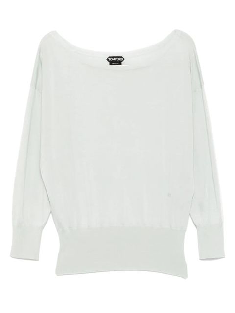 TOM FORD embroidered-logo boat-neck top - Green - zdjęcie produktu nr 1