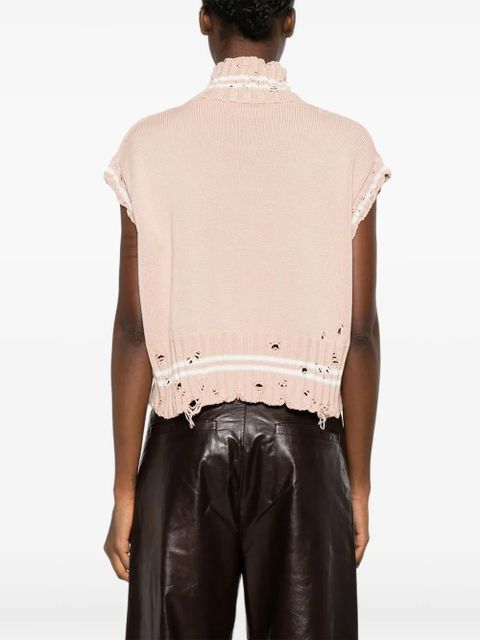 Marni high-neck frayed knitted top - Pink