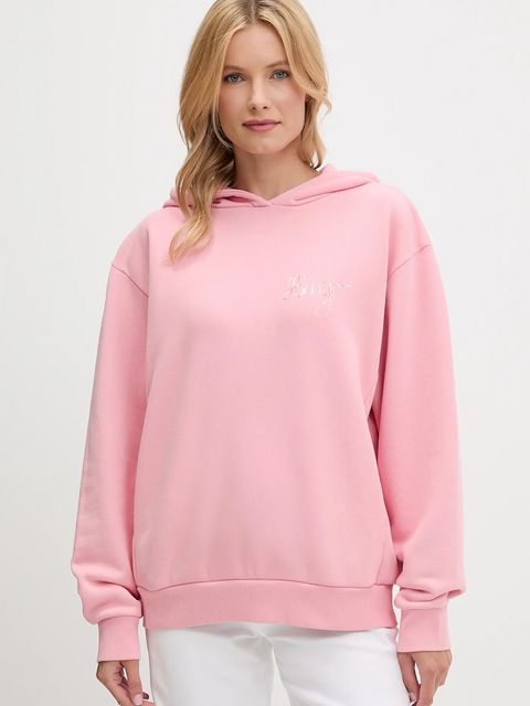 HUGO bluza bawełniana damska kolor różowy z kapturem z nadrukiem 50544870 - zdjęcie produktu nr 1