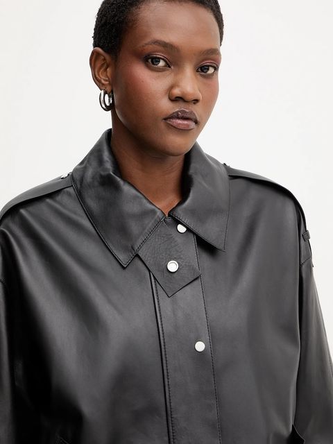 BOSS kurtka skórzana kolor czarny przejściowa 50544445