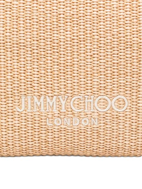 Jimmy Choo logo-embroidered woven clutch bag - Neutrals