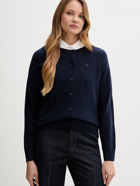 Tommy Hilfiger kardigan wełniany damski kolor granatowy lekki WW0WW47469 - zdjęcie produktu nr 1