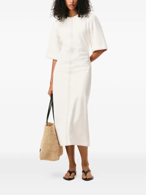 AMI Paris short-sleeve topstitch midi dress - Neutrals - zdjęcie produktu nr 2