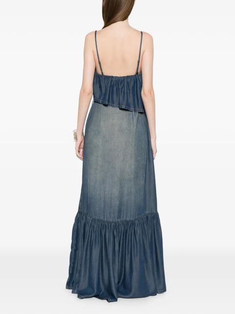 PINKO ruffled belted denim maxi dress - Blue