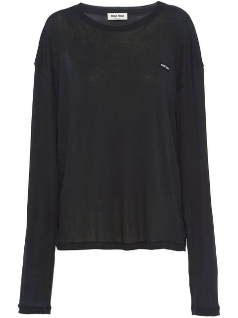 Miu Miu logo-patch long-sleeve T-shirt - Black - zdjęcie produktu nr 1