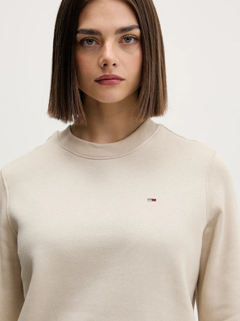 Tommy Jeans bluza damska kolor beżowy gładka DW0DW19959
