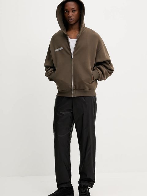 Pangaia bluza bawełniana kolor brązowy z kapturem gładka 10002310