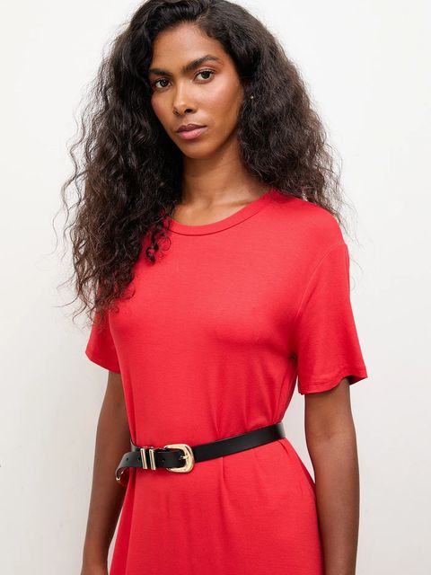 Answear.LAB sukienka kolor czerwony maxi rozkloszowana