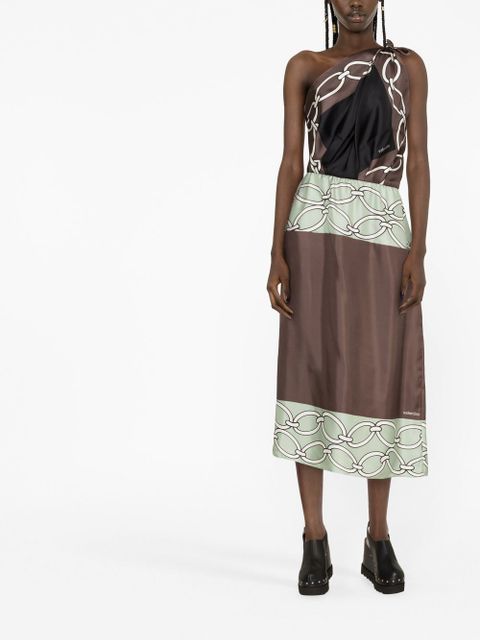 Valentino Garavani chain-print one-shoulder silk midi dress - Green