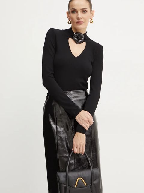 Simona Corsellini sweter damski kolor czarny lekki z półgolfem A24CPMGP02 - zdjęcie produktu nr 1