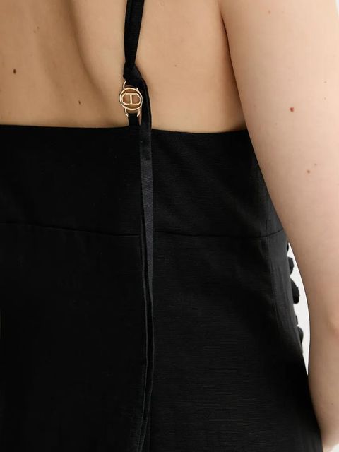 Twinset sukienka z domieszką lnu kolor czarny maxi rozkloszowana 251TT2070