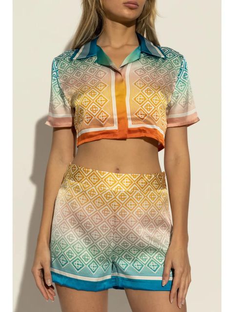 Casablanca Gradient Monogram silk cropped top - Orange