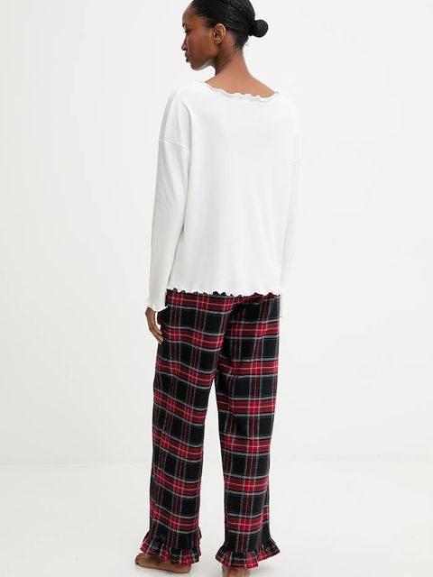 Answear.LAB piżama bawełniana kolor czerwony koronkowa