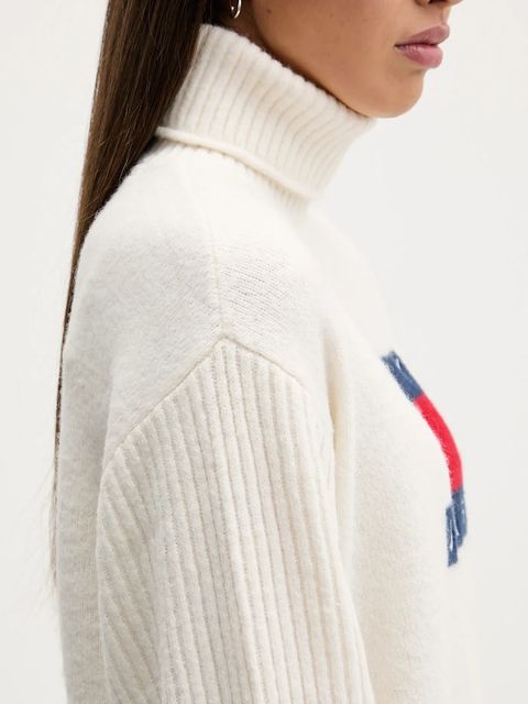 Tommy Jeans sukienka z domieszką wełny kolor beżowy mini prosta DW0DW21908