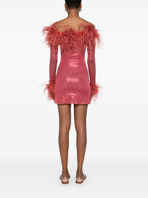 Oséree feather-trim mini dress - Red