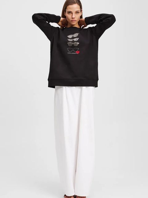 Karl Lagerfeld bluza bawełniana damska kolor czarny z aplikacją A2W20068
