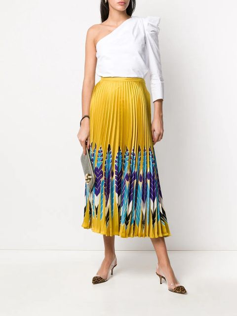 Valentino Garavani feather print pleated midi skirt - Yellow - zdjęcie produktu nr 2