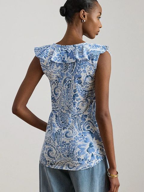 Lauren Ralph Lauren bluzka z falbanką damska bawełniana - zdjęcie produktu nr 1