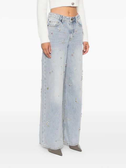 Self-Portrait crystal-embellished wide-leg jeans - Blue