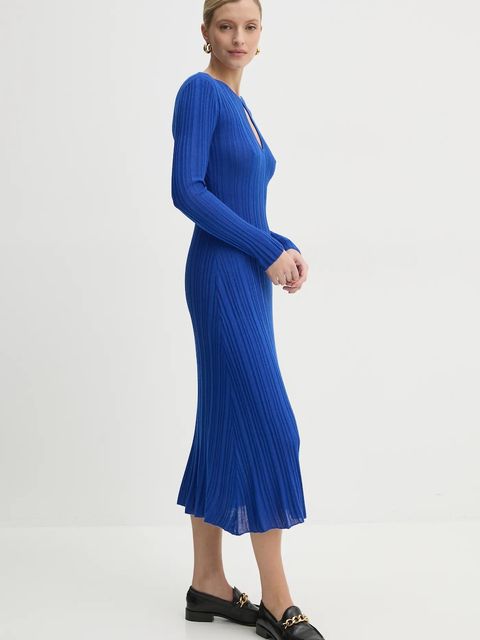 Pepe Jeans sukienka z domieszką jedwabiu NATASHA kolor niebieski midi rozkloszowana PL953642 - zdjęcie produktu nr 2