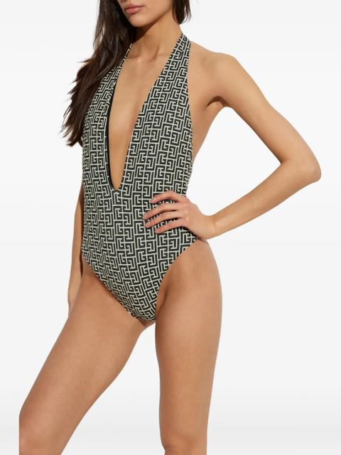 Balmain monogram-pattern halterneck swimsuit - Black - zdjęcie produktu nr 2