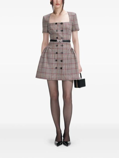 Self-Portrait checked short sleeve mini dress - Neutrals