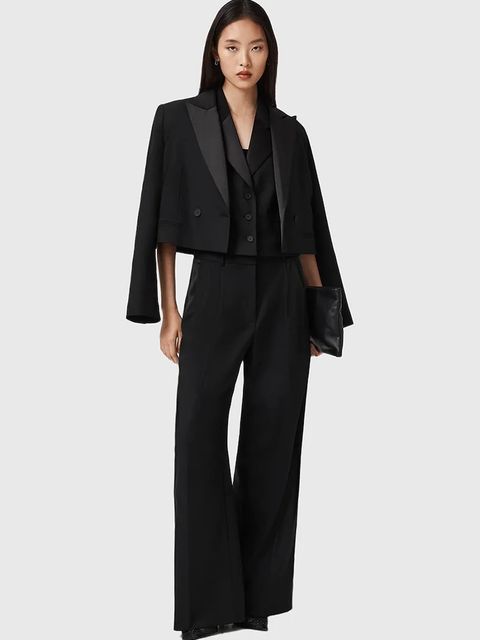 AllSaints kamizelka z dodatkiem wełny kolor czarny jednorzędowa W053QD