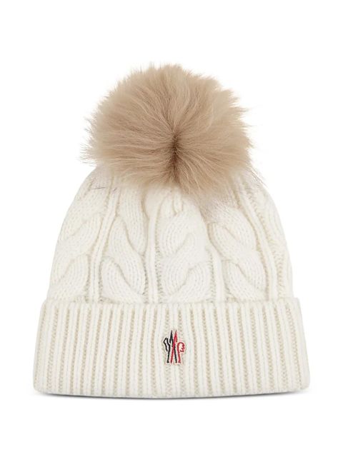 Moncler Grenoble pompom logo-patch beanie hat - White - zdjęcie produktu nr 1