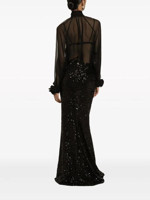 Dolce & Gabbana floral-appliqué sheer shirt - Black