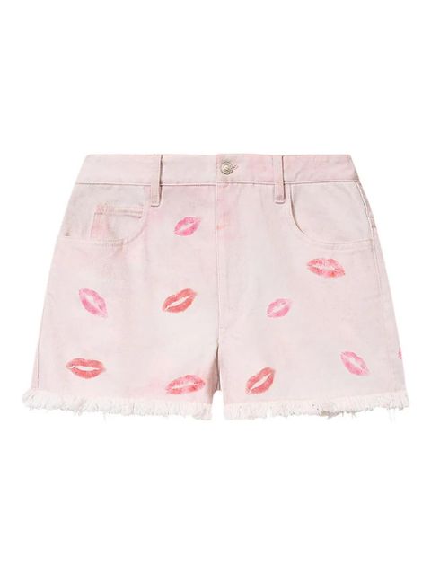 MARANT ÉTOILE Lesia fringed-hem lips-print shorts - Pink - zdjęcie produktu nr 1