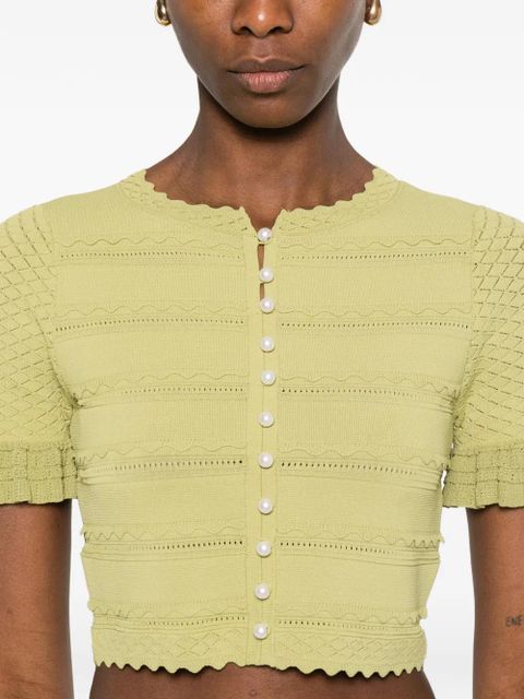 SANDRO pearl-embellishment T-shirt - Green