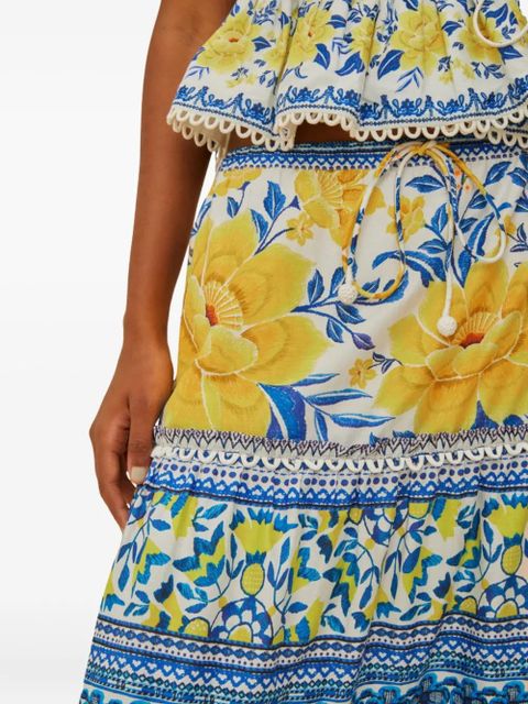 FARM Rio Zuli floral-print tiered maxi skirt - Blue