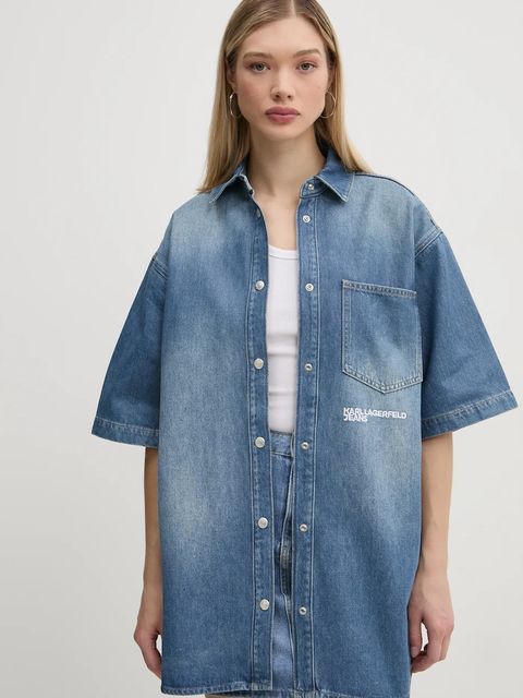 Karl Lagerfeld Jeans koszula jeansowa damska kolor niebieski relaxed z kołnierzykiem klasycznym A1W11008 - zdjęcie produktu nr 1