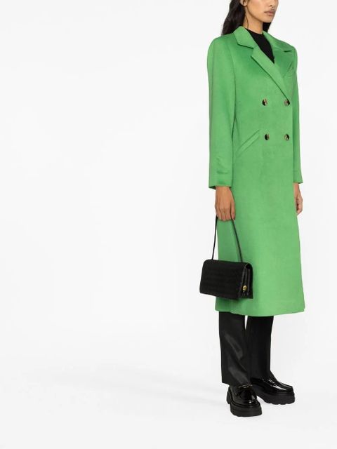 GANNI double-breasted button-fastening coat - Green